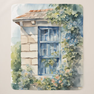 Blauw Raam Stenen Muur Cottage Wijnstokken Sherpa Deken
