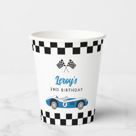 Blauw Race Auto Jongen 2e Verjaardagsfeest Papieren Bekers