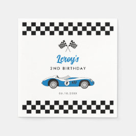 Blauw Race Auto Jongen 2e Verjaardagsfeest Servet