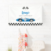  Blauw Race Auto Jongen 2e Verjaardagsfeest Spandoek (Insitu)