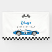  Blauw Race Auto Jongen 2e Verjaardagsfeest Spandoek (Horizontaal)