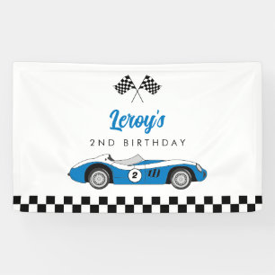  Blauw Race Auto Jongen 2e Verjaardagsfeest Spandoek