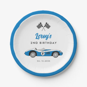 Blauw Race Auto Jongen Verjaardagsfeest Papieren Bordje