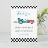Blauw  Race Car Baby shower Dank u kaart (Staand voorkant)