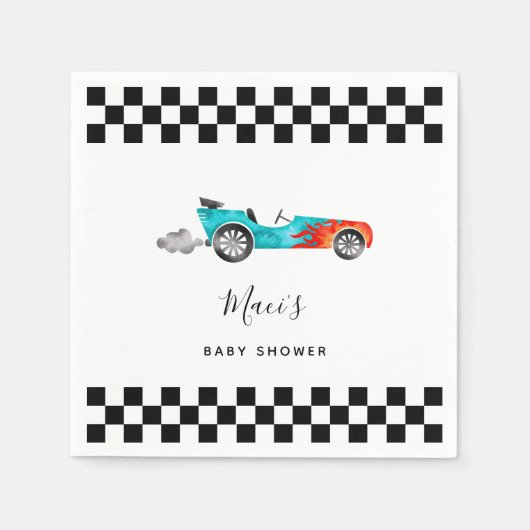Blauw  Race Car Baby shower Servetten (Voorkant)