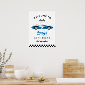 Blauw  Race Car Boy 2e Verjaardag Welkom Poster (Keuken)