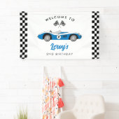 Blauw Race Car Boy 2e Verjaardag Welkom Spandoek (Insitu)