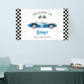 Blauw Race Car Boy 2e Verjaardag Welkom Spandoek (Beurs)