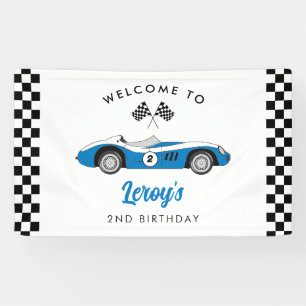 Blauw  Race Car Boy 2e Verjaardag Welkom Spandoek