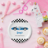 Blauw  Race Car Boy 2e Verjaardagsfeestje Papieren Bordje (Feest)