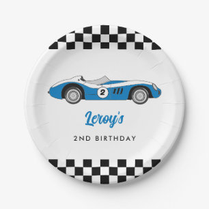 Blauw  Race Car Boy 2e Verjaardagsfeestje Papieren Bordje
