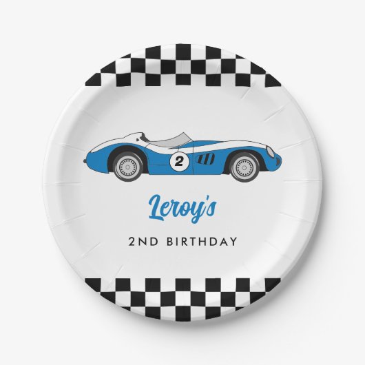 Blauw  Race Car Boy 2e Verjaardagsfeestje Papieren Bordje (Voorkant)