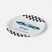 Blauw  Race Car Boy 2e Verjaardagsfeestje Papieren Bordje (Gekanteld)