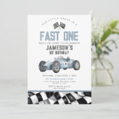 Blauw Race Car Verjaardagsfeest voor Boy Kaart (Staand voorkant)