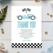 Blauw raceauto raceauto verjaardagsfeestje bedankkaart