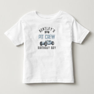 Blauw raceauto twee snel verjaardagsjongen shirt