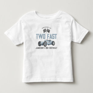 Blauw raceauto twee snel verjaardagsjongen shirt