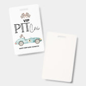 Blauw raceautobirthday, elke leeftijd, VIP PIT CRE Badge (Voor- en achterkant)