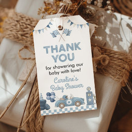 Blauw Racerauto Baby Shower Feest Bedankt Cadeaulabel