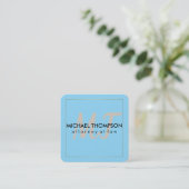Blauw | Rand met monogram Vierkante Visitekaartje (Staand voorkant)