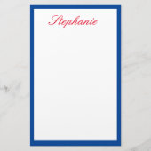 Blauw Rand Randen Rood Monogrammen Sjabloon Wit Briefpapier (Voorkant)