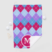 Blauw Raspberry Lavendel Magenta Argyle Personalis Golfhanddoek (Insitu)