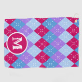 Blauw Raspberry Lavendel Magenta Argyle Personalis Golfhanddoek (Horizontaal)