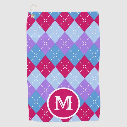 Blauw Raspberry Lavendel Magenta Argyle Personalis Golfhanddoek (Voorkant)