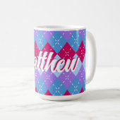 Blauw Raspberry Lavendel Magenta Argyle Personalis Koffiemok (Voorkant rechts)