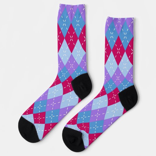 Blauw Raspberry Lavendel Magenta Argyle Personalis Sokken (Links)