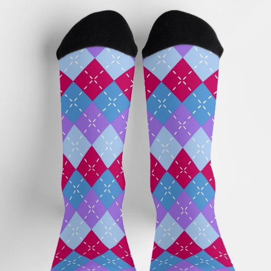 Blauw Raspberry Lavendel Magenta Argyle Personalis Sokken (Top)