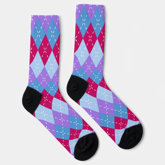 Blauw Raspberry Lavendel Magenta Argyle Personalis Sokken (Rechts)