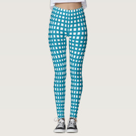 Blauw raster met vierkante mazen leggings