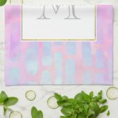 Blauw rechthoekig patroon Patroonmonogram Theedoek (Gevouwen)