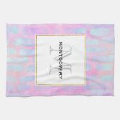 Blauw rechthoekig patroon Patroonmonogram Theedoek (Horizontaal)