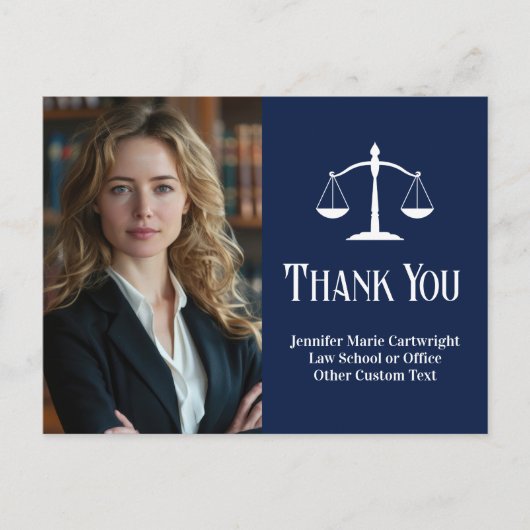 Blauw Rechtskantoor Aangepaste Jurist Bedankt Briefkaart (Voorkant)