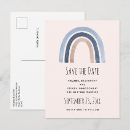 Blauw Regenboog Boho Design Save the Date Bruiloft Aankondigingskaart