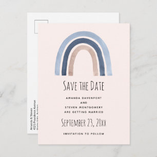 Blauw Regenboog Boho Design Save the Date Bruiloft Aankondigingskaart