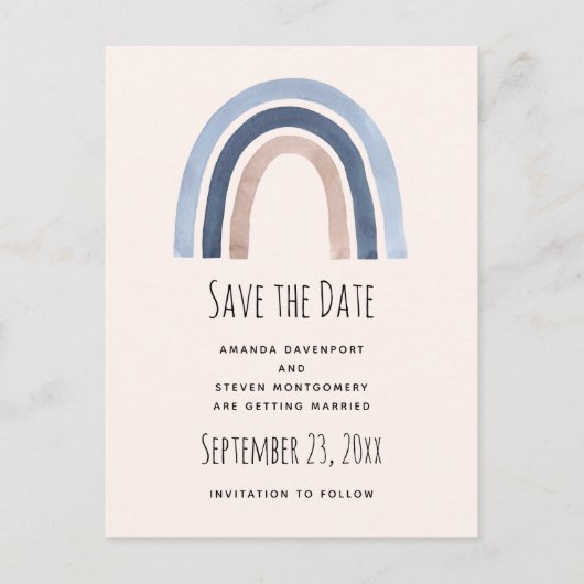 Blauw Regenboog Boho Design Save the Date Bruiloft Aankondigingskaart (Voorkant)