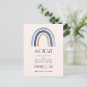 Blauw Regenboog Boho Design Save the Date Bruiloft Aankondigingskaart (Staand voorkant)