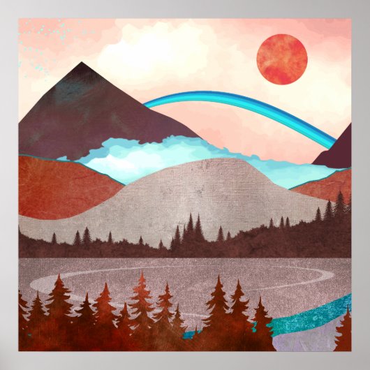 Blauw regenboog landschap poster (Voorkant)