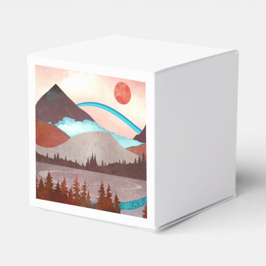 Blauw regenbooglandschap bedankdoosjes (Achterkant)