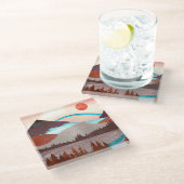 Blauw regenbooglandschap glazen onderzetter (Schuin)