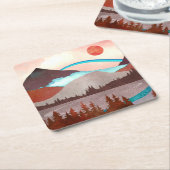 Blauw regenbooglandschap kartonnen onderzetters (Schuin)