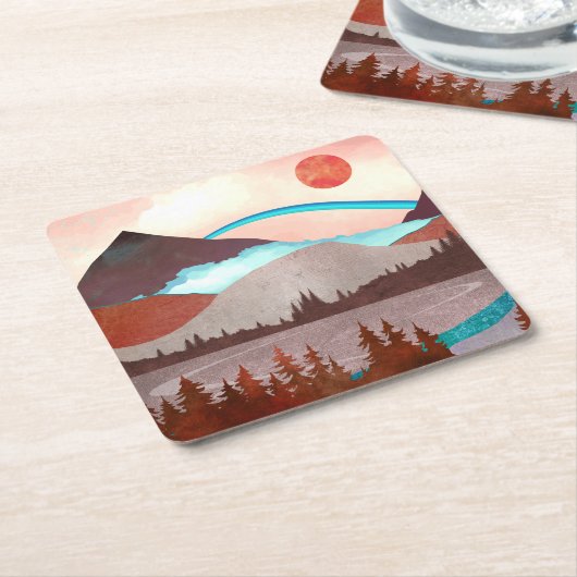 Blauw regenbooglandschap kartonnen onderzetters (Schuin)