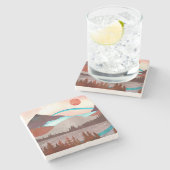 Blauw regenbooglandschap stenen onderzetter (Zijkant)