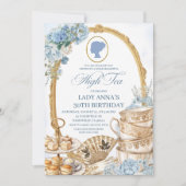 Blauw Regency High Tea Verjaardagsfeestje Kaart (Voorkant)