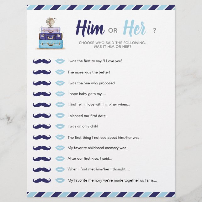 Blauw Reis Bruidsbaby Bruiloft Hij of Zij Spel (Voorkant)