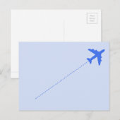 blauw reisvliegtuig met stippellijn briefkaart (Voorkant / Achterkant)