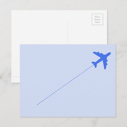 blauw reisvliegtuig met stippellijn briefkaart (Voorkant / Achterkant)